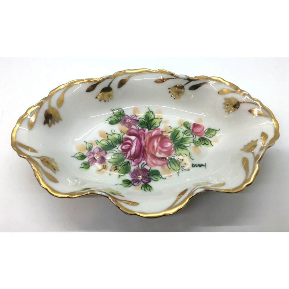 Limoges Porcelain Dish Bowl Artist Signed Dobey Victorian Art Nouveau VTG France